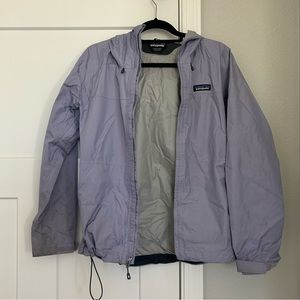 purple patagonia rain coat